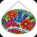 Suncatcher-LO069R-Blue Bird & Gerbera Daisies/It's a beautiful day! - Blue Bird & Gerbera Daisies/It's a beautiful day!