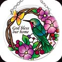 Suncatcher-082R-Hummingbird & Flowers/God Bless our home  - Hummingbird & Flowers/God Bless our home 