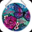 Suncatcher-SC108R-Blue Butterfly & Rose - Blue Butterfly & Rose